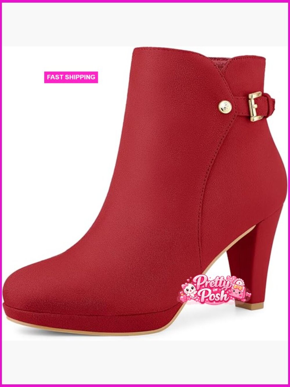 Women's Chunky High Heel Platform Ankle Booties Zip Buckle Faux Suede
